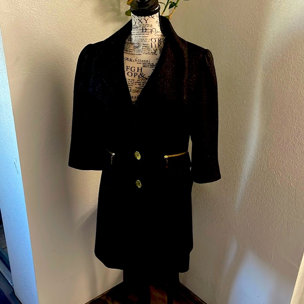 Classy Jacket Size 4 Mary Kay Black with lined gold thread in fabric.